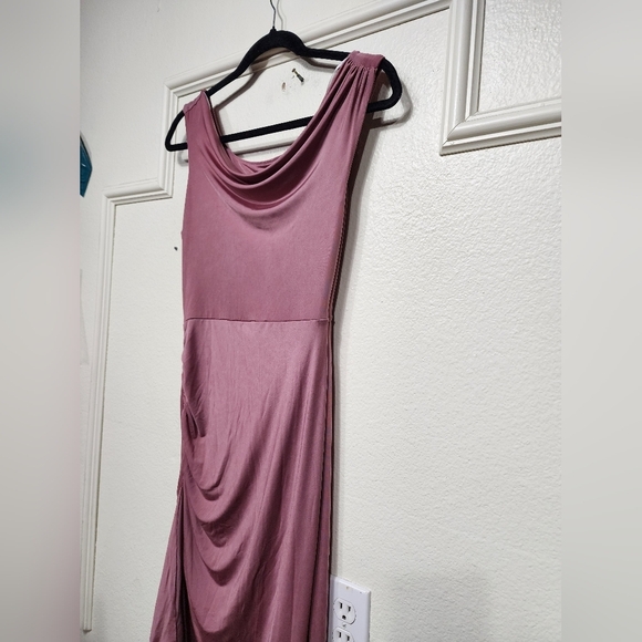 Lulus Sleek Presence Mauve Slinky Knit Cowl Neck Ruffled Maxi Dress S Wedding - Picture 7 of 10
